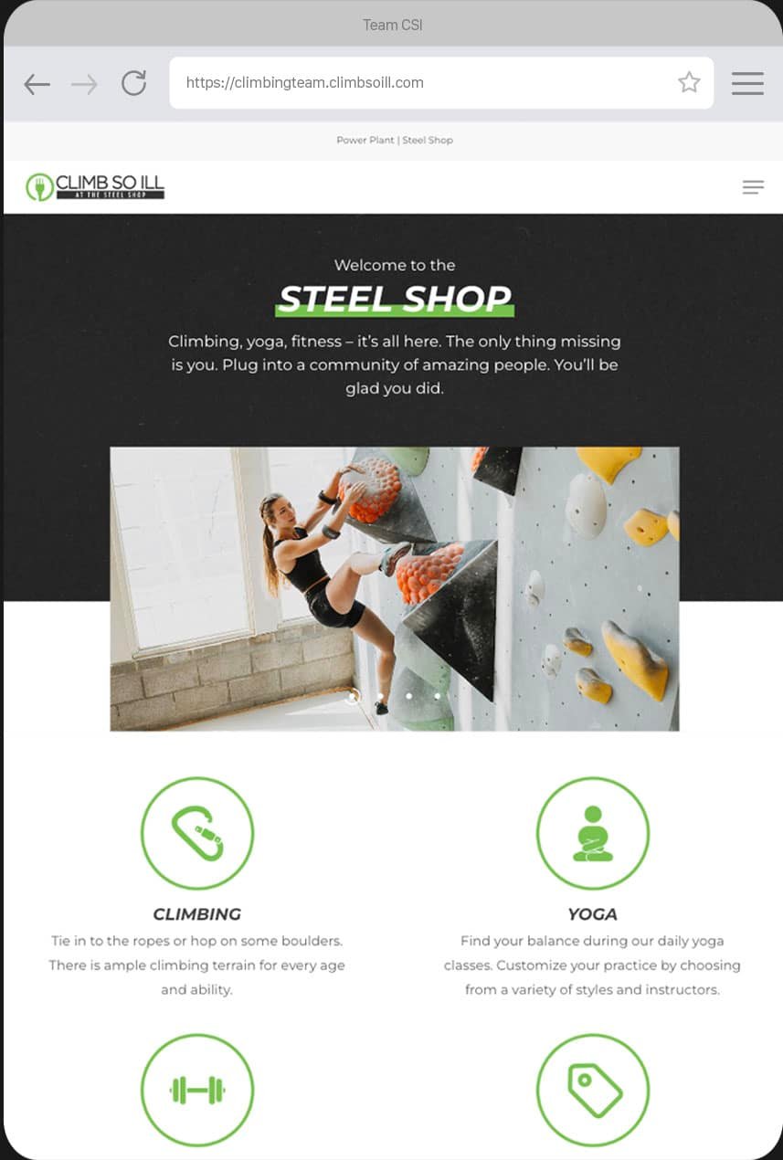 Climb So iLL at the Steel Shop tablet website.